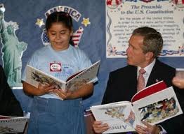 In fairness to President Bush, he did not really read a book upside down. The photo was manipulated.In fairness to America, Bush got  us into a needless war in Iraq that took the lives of over 4,000 soldiers and cost America well over a trillion dollars.