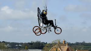 The Paravelo, the world's first flying bike, takes off, ET-like, to the skies, in its first official flight