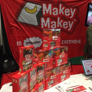 A stack of invention kits at the Makey Makey booth at Toy Fair 2016
